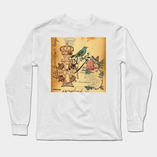 dark academia jubilee vintage cross french bird botanical Long Sleeve T-Shirt